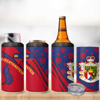 Liechtenstein 4 in 1 Can Cooler Tumbler with Red Blue Heart Design and Royal Coat of Arms Pattern - Wonder Print Shop