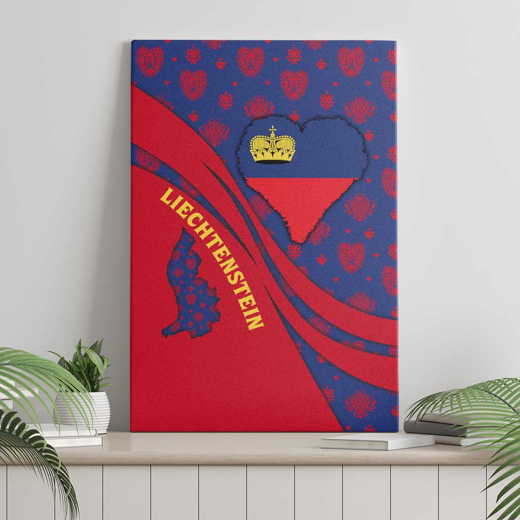 Liechtenstein Canvas Wall Art with Red Blue Heart Design and Royal Coat of Arms Pattern - Wonder Print Shop