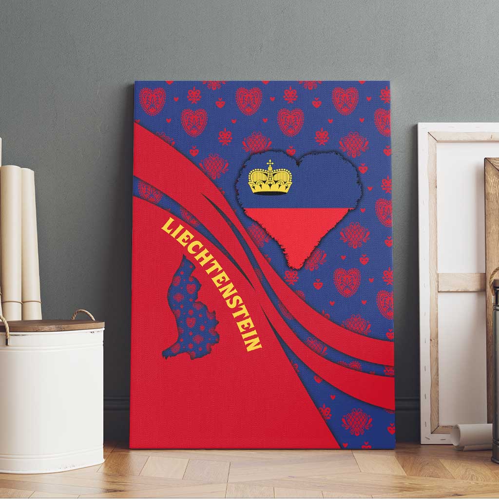 Liechtenstein Canvas Wall Art with Red Blue Heart Design and Royal Coat of Arms Pattern - Wonder Print Shop