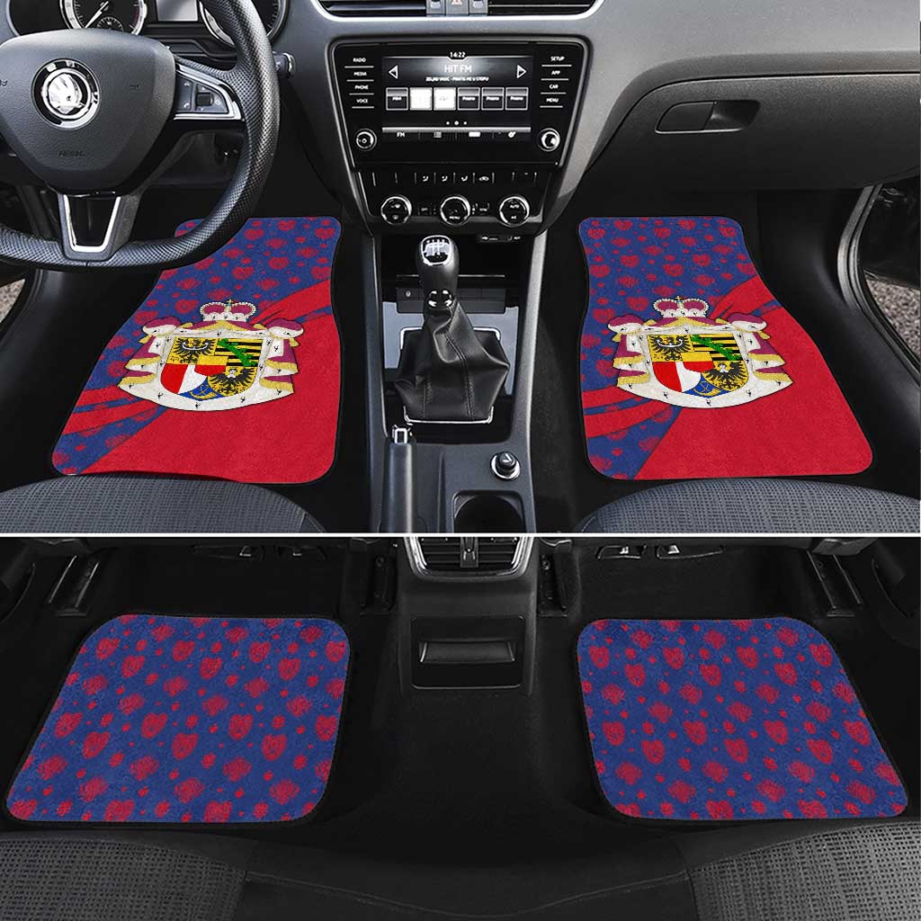 Liechtenstein Car Mats with Red Blue Heart Design and Royal Coat of Arms Pattern - Wonder Print Shop