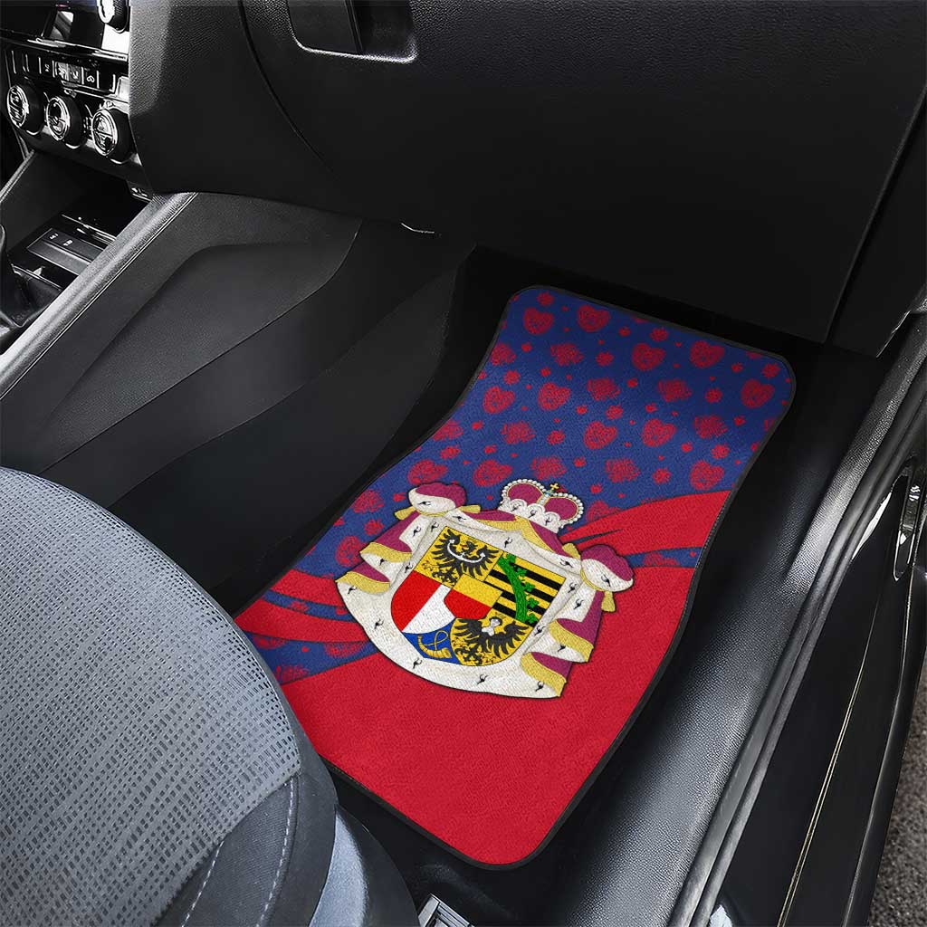 Liechtenstein Car Mats with Red Blue Heart Design and Royal Coat of Arms Pattern - Wonder Print Shop