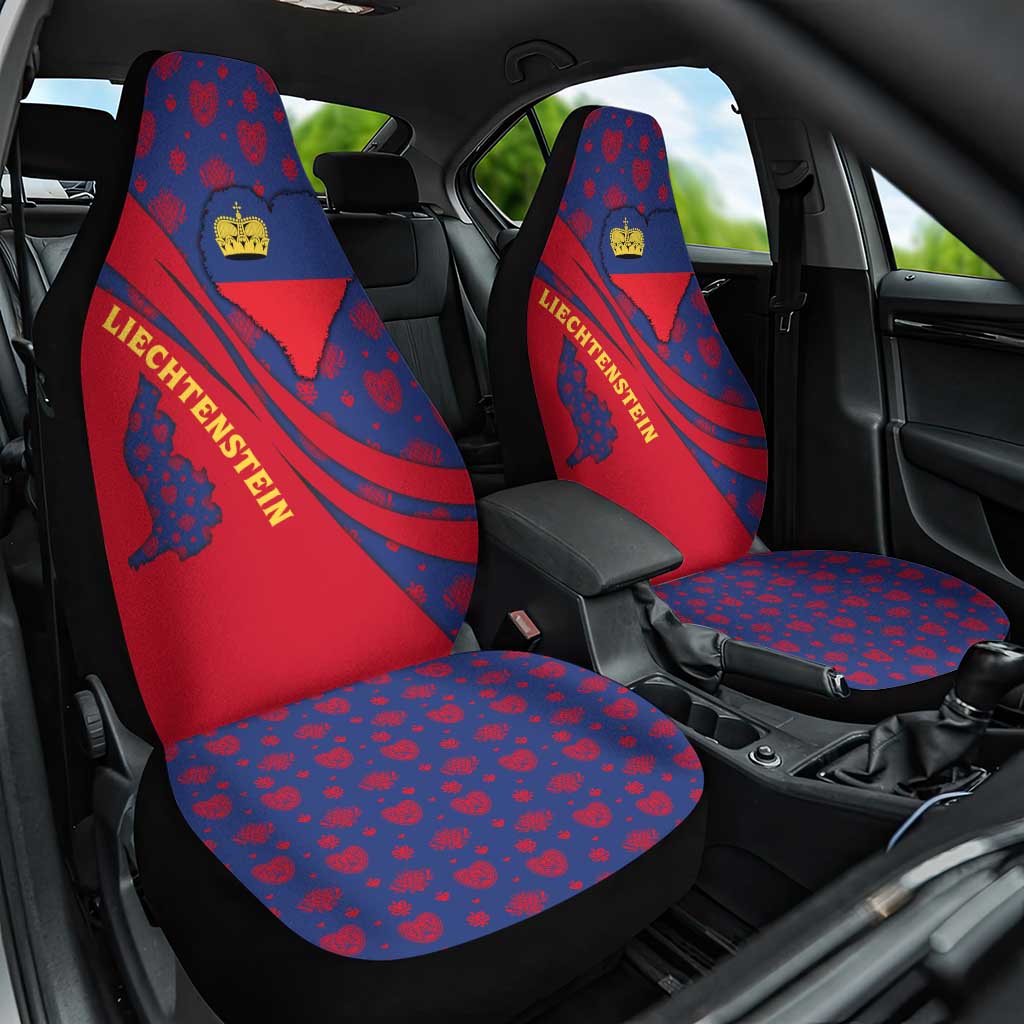 Liechtenstein Car Seat Cover with Red Blue Heart Design and Royal Coat of Arms Pattern - Wonder Print Shop