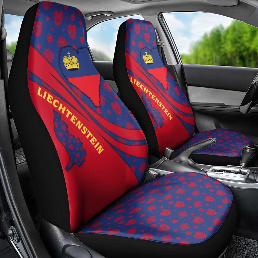 Liechtenstein Car Seat Cover with Red Blue Heart Design and Royal Coat of Arms Pattern - Wonder Print Shop