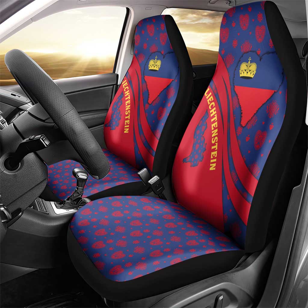Liechtenstein Car Seat Cover with Red Blue Heart Design and Royal Coat of Arms Pattern - Wonder Print Shop