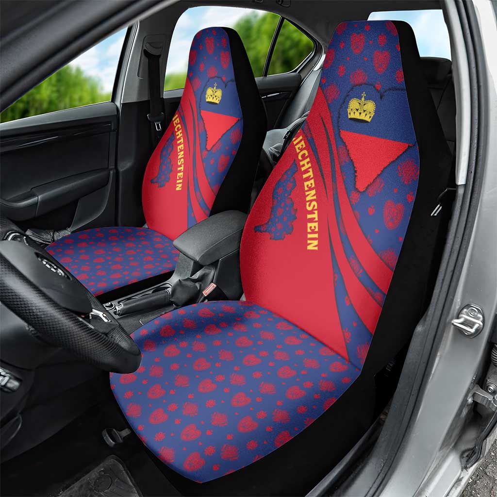 Liechtenstein Car Seat Cover with Red Blue Heart Design and Royal Coat of Arms Pattern - Wonder Print Shop