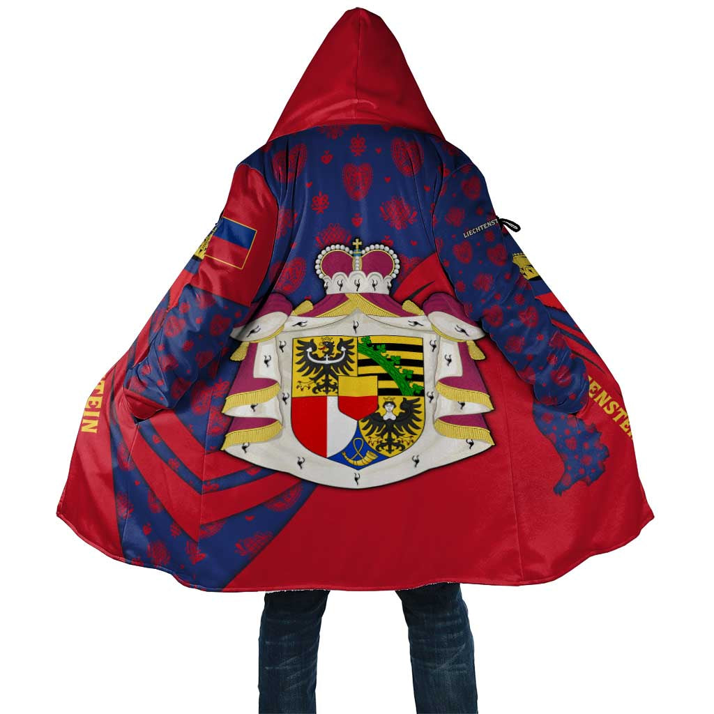 Liechtenstein Cloak with Red Blue Heart Design and Royal Coat of Arms Pattern - Wonder Print Shop