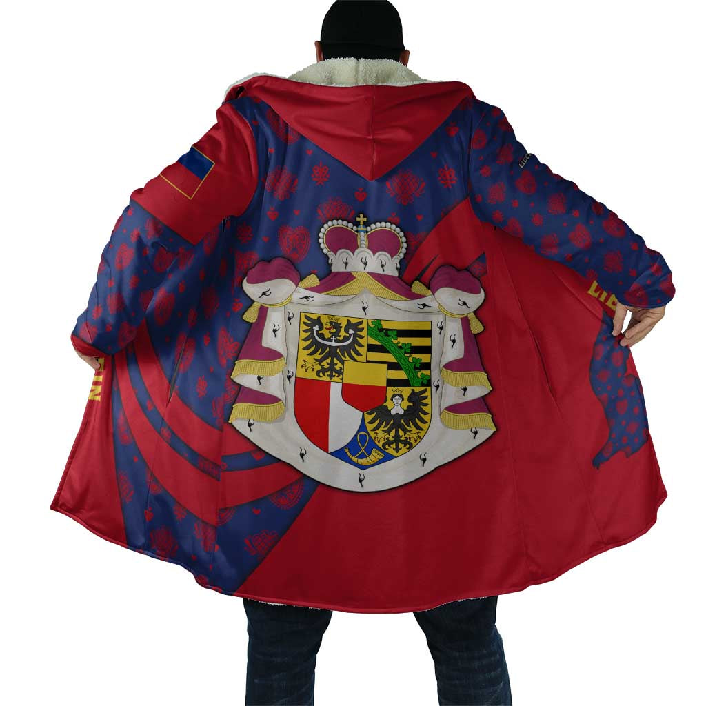 Liechtenstein Cloak with Red Blue Heart Design and Royal Coat of Arms Pattern - Wonder Print Shop