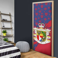 Liechtenstein Door Cover with Red Blue Heart Design and Royal Coat of Arms Pattern - Wonder Print Shop