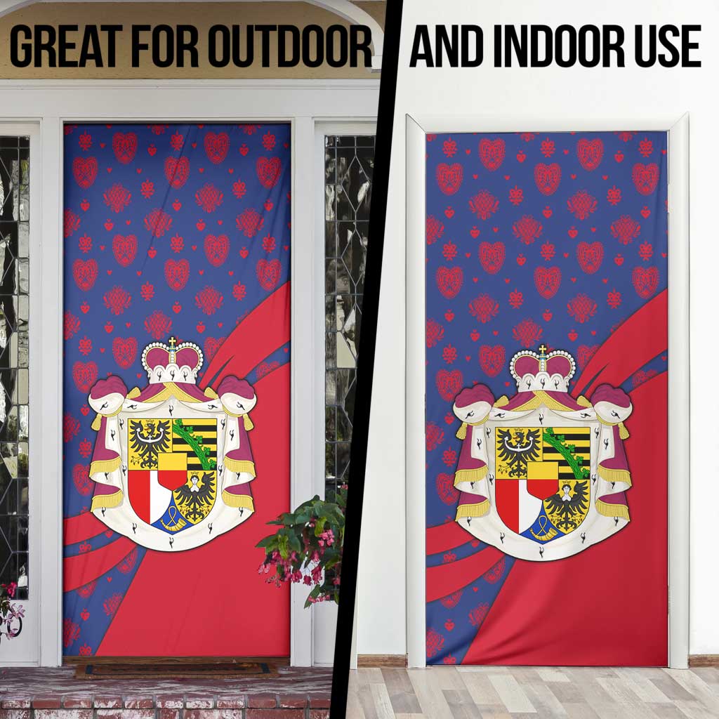 Liechtenstein Door Cover with Red Blue Heart Design and Royal Coat of Arms Pattern - Wonder Print Shop