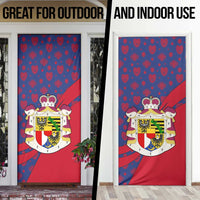 Liechtenstein Door Cover with Red Blue Heart Design and Royal Coat of Arms Pattern - Wonder Print Shop