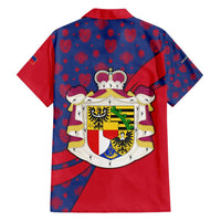 Liechtenstein Family Matching Long Sleeve Bodycon Dress and Hawaiian Shirt with Red Blue Heart Design and Royal Coat of Arms Pattern - Wonder Print Shop