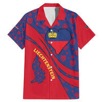 Liechtenstein Family Matching Mermaid Dress and Hawaiian Shirt with Red Blue Heart Design and Royal Coat of Arms Pattern - Wonder Print Shop