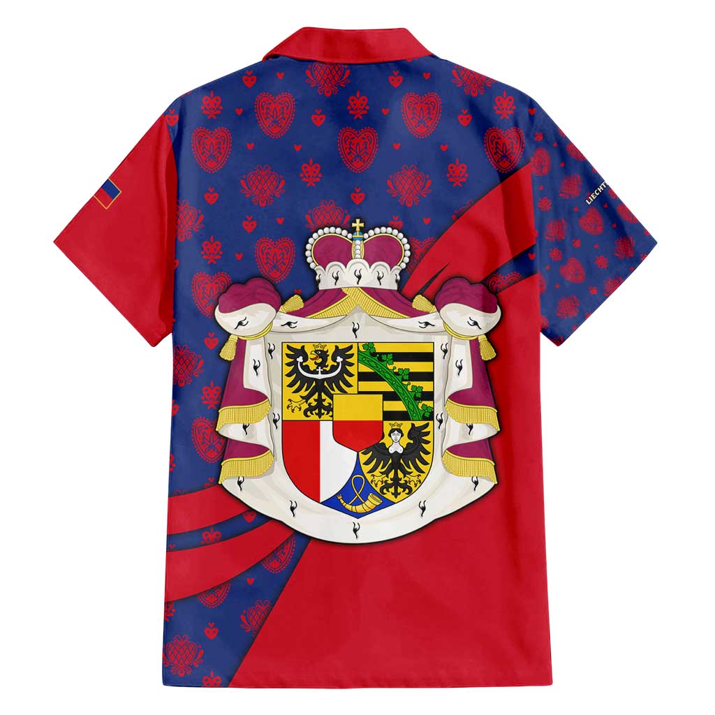 Liechtenstein Family Matching Puletasi and Hawaiian Shirt with Red Blue Heart Design and Royal Coat of Arms Pattern - Wonder Print Shop