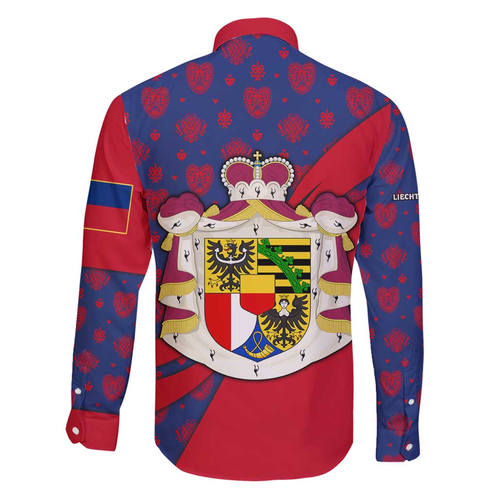 Liechtenstein Family Matching Short Sleeve Bodycon Dress and Hawaiian Shirt with Red Blue Heart Design and Royal Coat of Arms Pattern - Wonder Print Shop