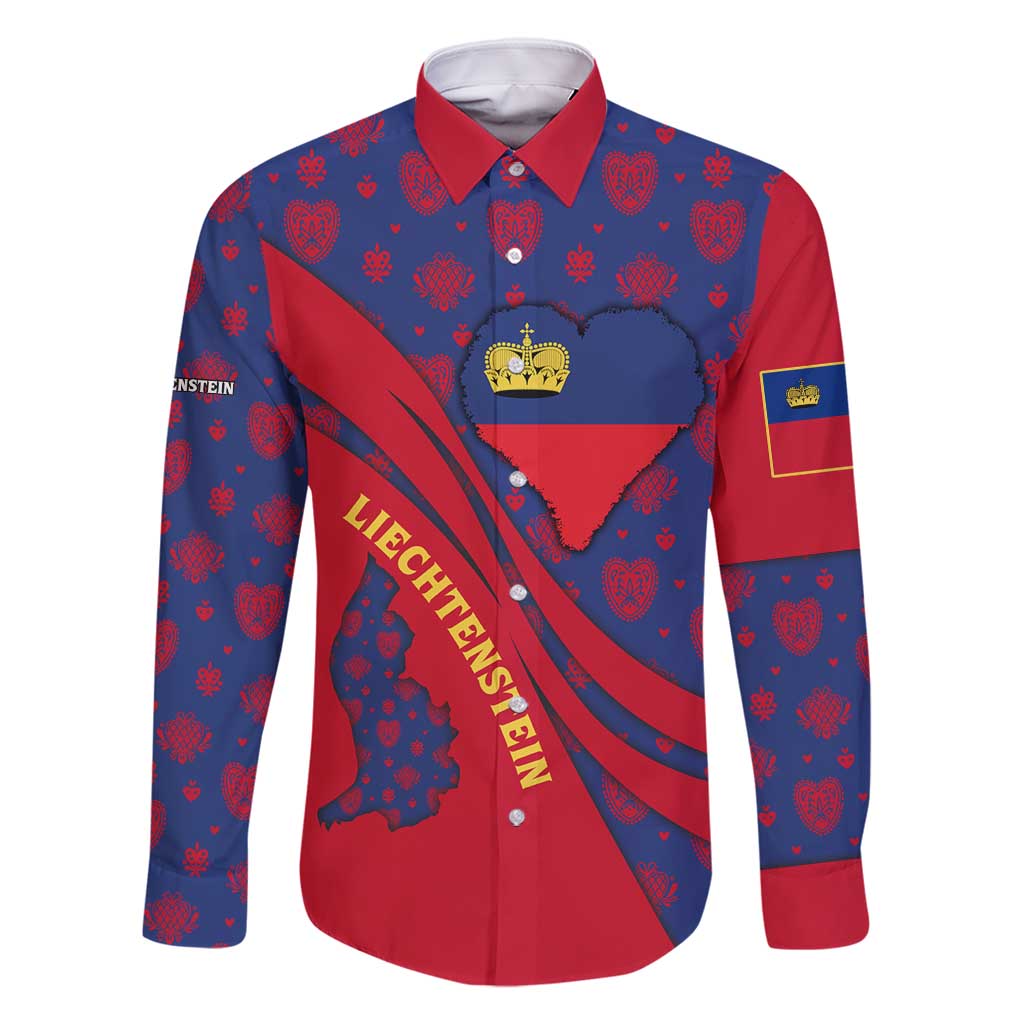 Liechtenstein Family Matching Summer Maxi Dress and Hawaiian Shirt with Red Blue Heart Design and Royal Coat of Arms Pattern - Wonder Print Shop