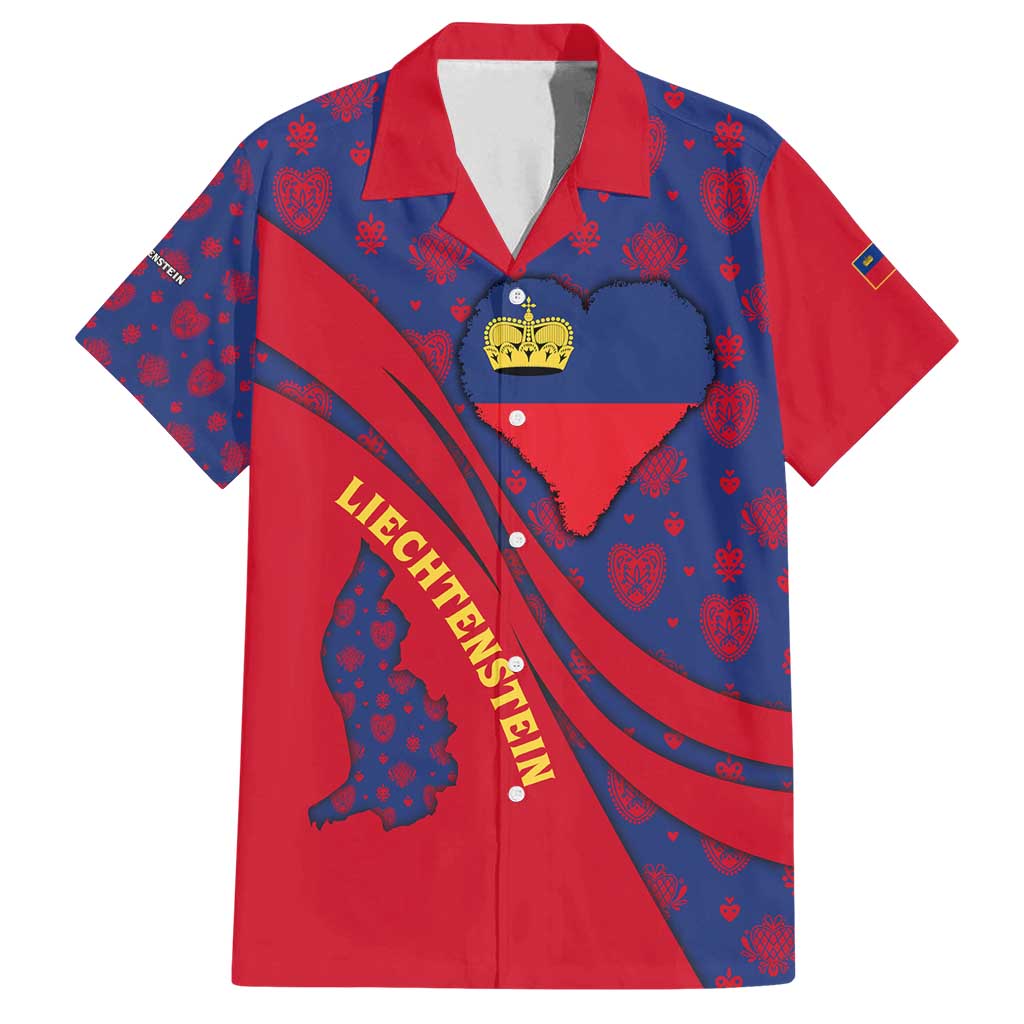 Liechtenstein Family Matching Tank Maxi Dress and Hawaiian Shirt with Red Blue Heart Design and Royal Coat of Arms Pattern - Wonder Print Shop