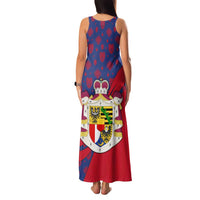 Liechtenstein Family Matching Tank Maxi Dress and Hawaiian Shirt with Red Blue Heart Design and Royal Coat of Arms Pattern - Wonder Print Shop