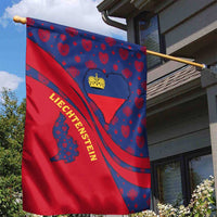 Liechtenstein Garden Flag with Red Blue Heart Design and Royal Coat of Arms Pattern - Wonder Print Shop