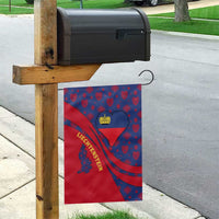 Liechtenstein Garden Flag with Red Blue Heart Design and Royal Coat of Arms Pattern - Wonder Print Shop