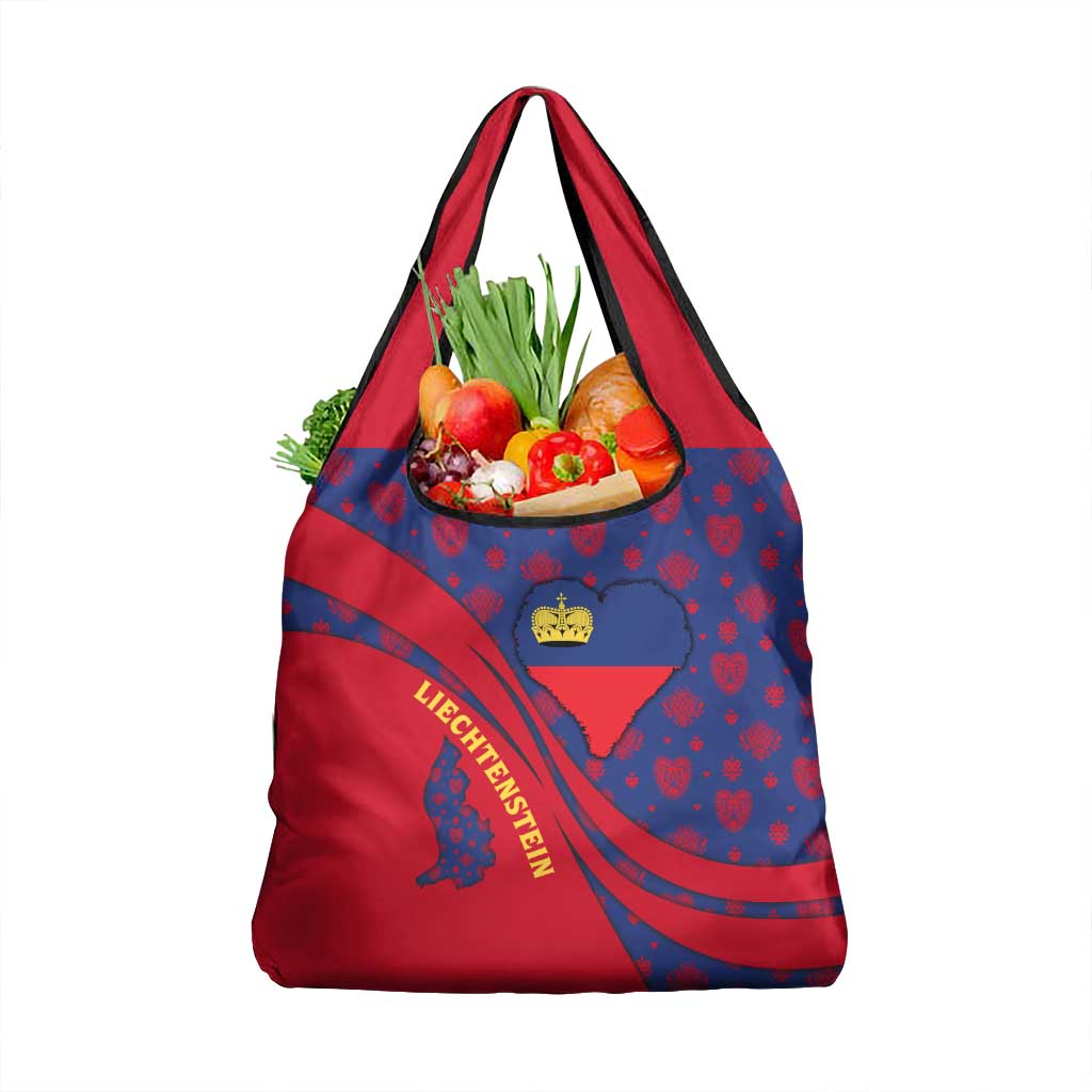 Liechtenstein Grocery Bag with Red Blue Heart Design and Royal Coat of Arms Pattern - Wonder Print Shop