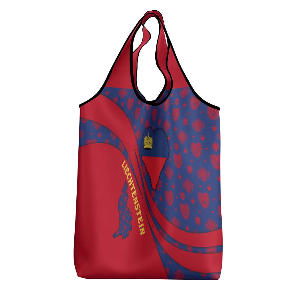 Liechtenstein Grocery Bag with Red Blue Heart Design and Royal Coat of Arms Pattern - Wonder Print Shop