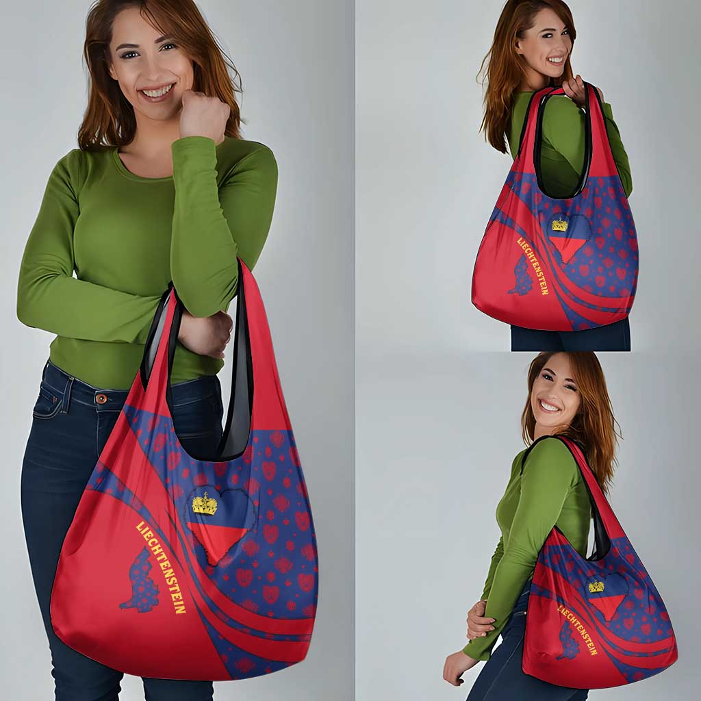 Liechtenstein Grocery Bag with Red Blue Heart Design and Royal Coat of Arms Pattern - Wonder Print Shop
