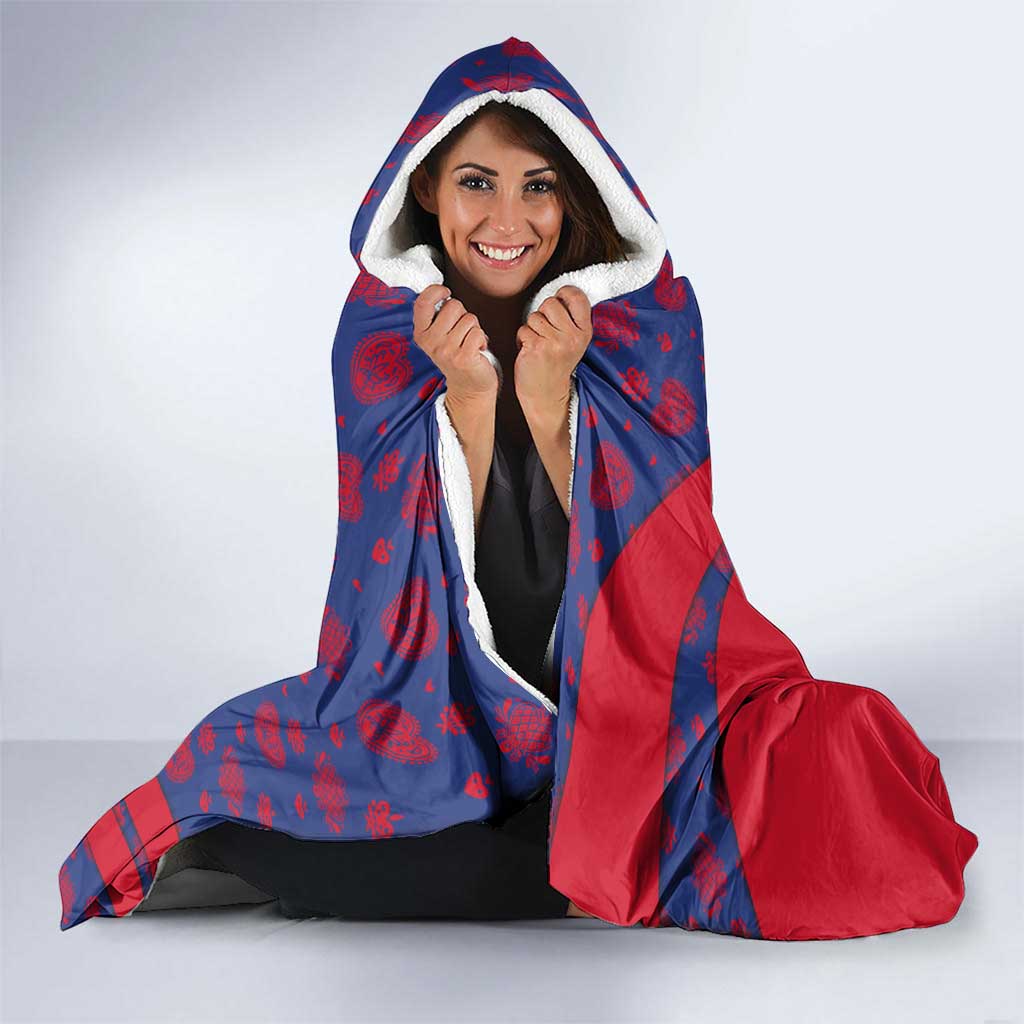Liechtenstein Hooded Blanket with Red Blue Heart Design and Royal Coat of Arms Pattern - Wonder Print Shop