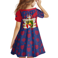 Liechtenstein Kid Short Sleeve Dress with Red Blue Heart Design and Royal Coat of Arms Pattern - Wonder Print Shop