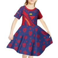 Liechtenstein Kid Short Sleeve Dress with Red Blue Heart Design and Royal Coat of Arms Pattern - Wonder Print Shop