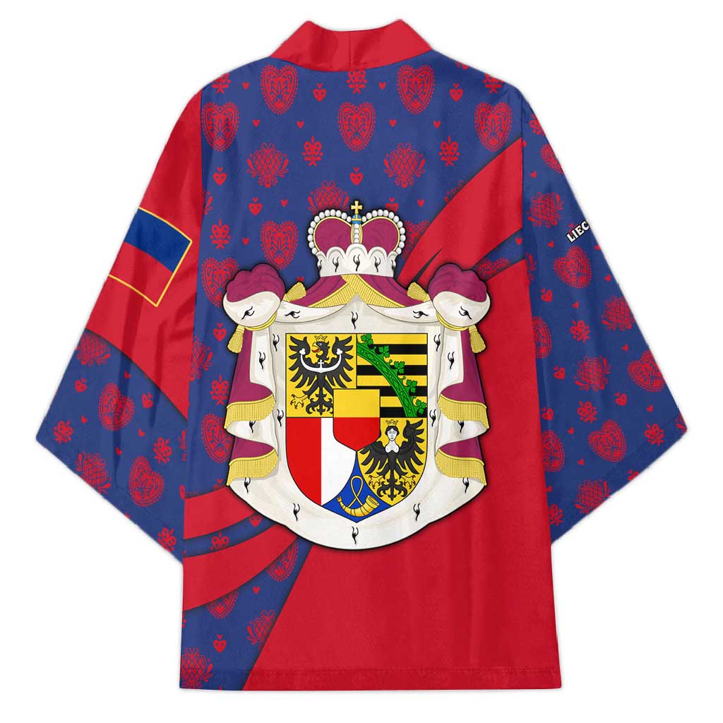 Liechtenstein Kimono with Red Blue Heart Design and Royal Coat of Arms Pattern - Wonder Print Shop