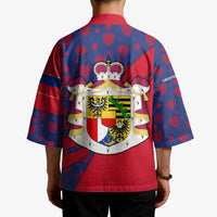 Liechtenstein Kimono with Red Blue Heart Design and Royal Coat of Arms Pattern - Wonder Print Shop