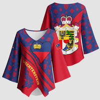 Liechtenstein Kimono Sleeve Blouse with Red Blue Heart Design and Royal Coat of Arms Pattern - Wonder Print Shop