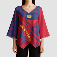 Liechtenstein Kimono Sleeve Blouse with Red Blue Heart Design and Royal Coat of Arms Pattern - Wonder Print Shop
