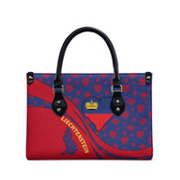 Liechtenstein Leather Bag with Red Blue Heart Design and Royal Coat of Arms Pattern - Wonder Print Shop