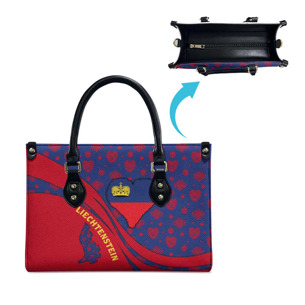 Liechtenstein Leather Bag with Red Blue Heart Design and Royal Coat of Arms Pattern - Wonder Print Shop