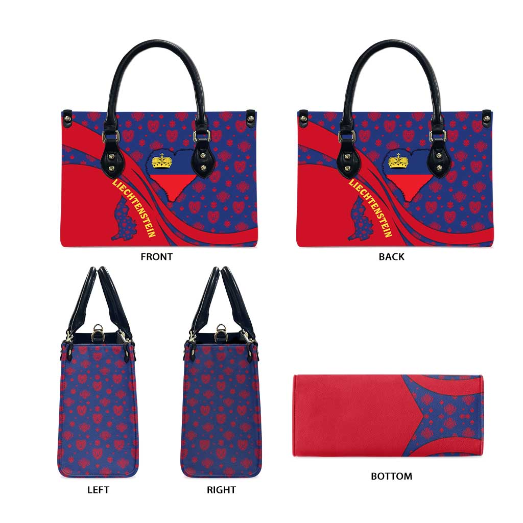 Liechtenstein Leather Bag with Red Blue Heart Design and Royal Coat of Arms Pattern - Wonder Print Shop