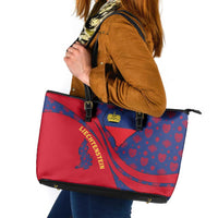 Liechtenstein Leather Tote Bag with Red Blue Heart Design and Royal Coat of Arms Pattern - Wonder Print Shop