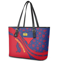 Liechtenstein Leather Tote Bag with Red Blue Heart Design and Royal Coat of Arms Pattern - Wonder Print Shop
