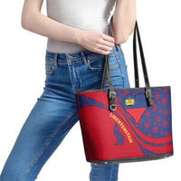 Liechtenstein Leather Tote Bag with Red Blue Heart Design and Royal Coat of Arms Pattern - Wonder Print Shop