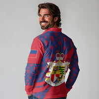 Liechtenstein Long Sleeve Polo Shirt with Red Blue Heart Design and Royal Coat of Arms Pattern - Wonder Print Shop