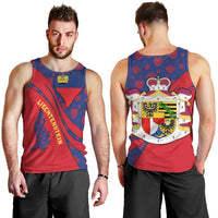 Liechtenstein Men Tank Top with Red Blue Heart Design and Royal Coat of Arms Pattern - Wonder Print Shop