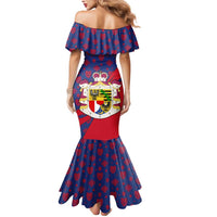 Liechtenstein Mermaid Dress with Red Blue Heart Design and Royal Coat of Arms Pattern - Wonder Print Shop