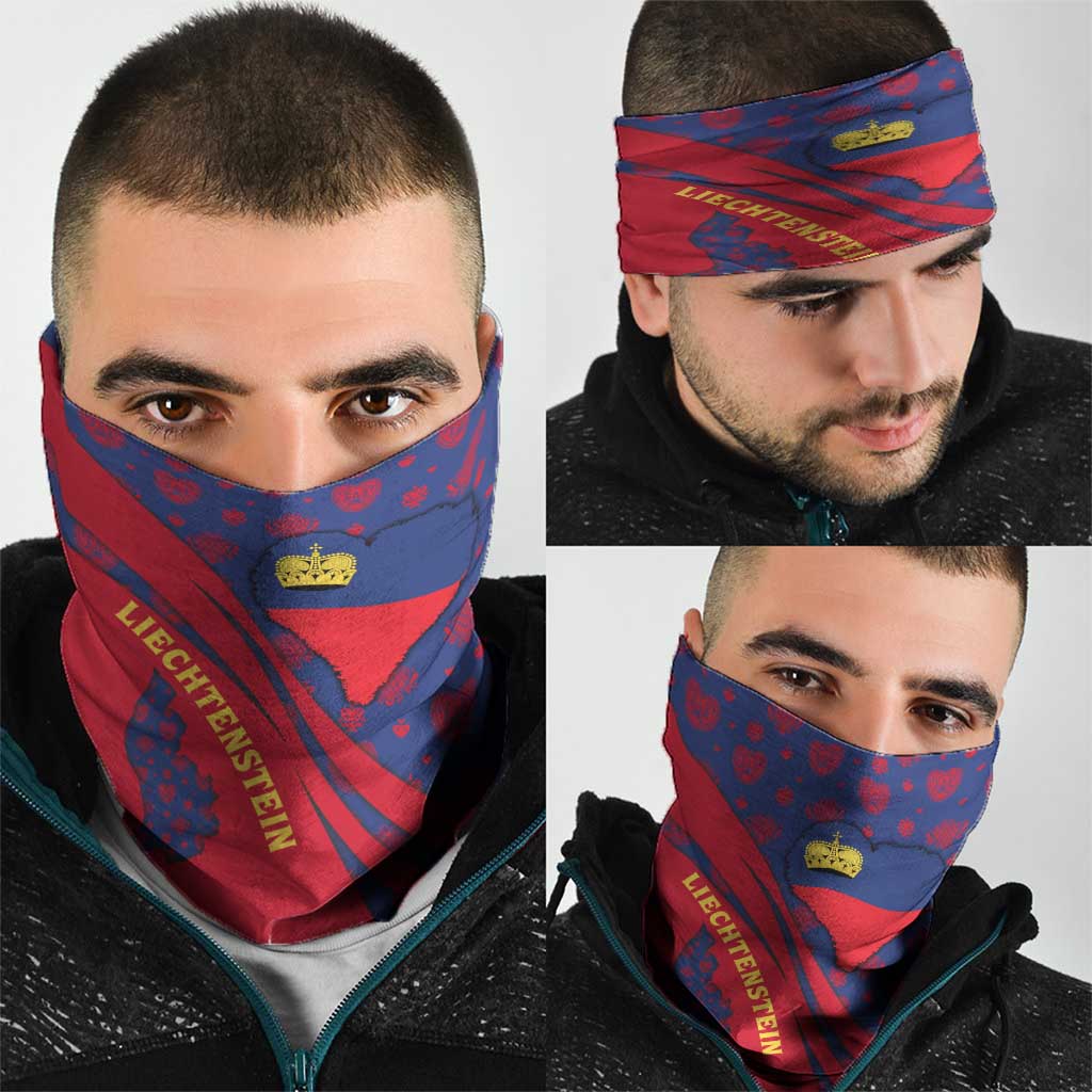 Liechtenstein Neck Gaiter with Red Blue Heart Design and Royal Coat of Arms Pattern - Wonder Print Shop