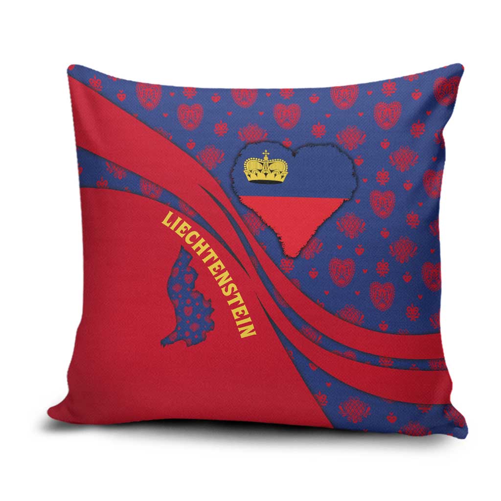 Liechtenstein Pillow Cover with Red Blue Heart Design and Royal Coat of Arms Pattern - Wonder Print Shop