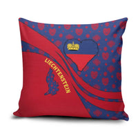 Liechtenstein Pillow Cover with Red Blue Heart Design and Royal Coat of Arms Pattern - Wonder Print Shop