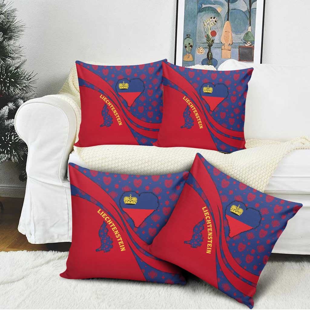 Liechtenstein Pillow Cover with Red Blue Heart Design and Royal Coat of Arms Pattern - Wonder Print Shop