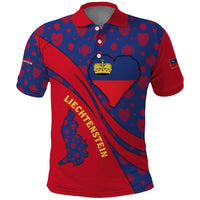 Liechtenstein Polo Shirt with Red Blue Heart Design and Royal Coat of Arms Pattern - Wonder Print Shop