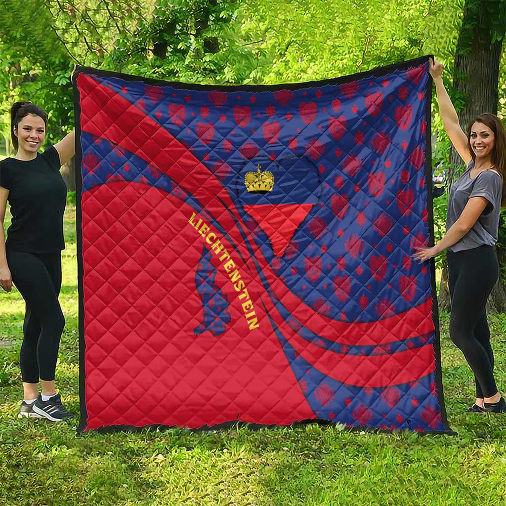 Liechtenstein Quilt with Red Blue Heart Design and Royal Coat of Arms Pattern - Wonder Print Shop