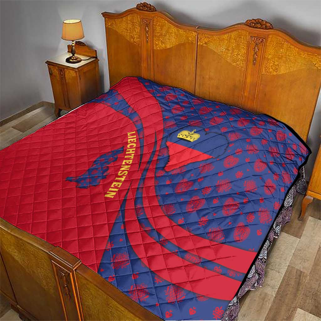 Liechtenstein Quilt with Red Blue Heart Design and Royal Coat of Arms Pattern - Wonder Print Shop