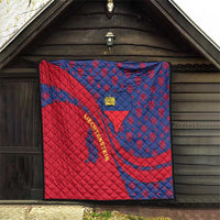 Liechtenstein Quilt with Red Blue Heart Design and Royal Coat of Arms Pattern - Wonder Print Shop